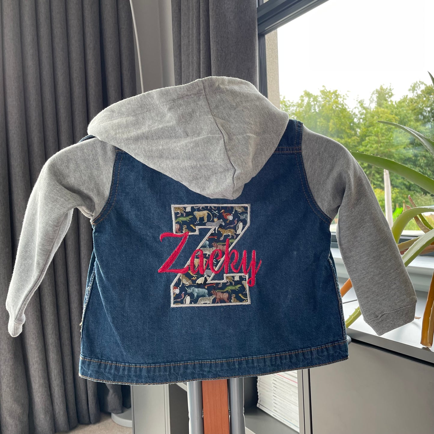 Children's Denim Jacket with Cotton Sleeves - Fabric Initial & Name